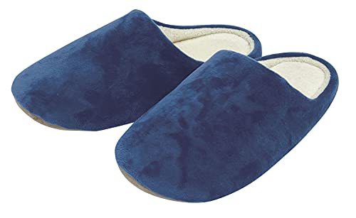 スリッパ レディース おしゃれ シンプル 洗える 秋 冬 ルームシューズ 表/ベロア 中/パイル 裏/滑り止め 静音 ネイビー 85936