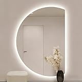 Xxbbyubo LED Beleuchtet Spiegel Rahmenlos 120cm, Dimmbar Schminkspiegel, 130cm Halbrunder Anti-Beschlag Badspiegel mit Hinterleuchteten(Left Half,47'x32')