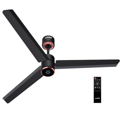 Image of LUKER JVLuker USA Aerozen Prime1200mm BLDC Ceiling Fan with IR Remote BEE 5 Star 65% Energy Saving High Air Delivery Low Noise LED Indicator Reverse Mode for Living (Mid Night-Black-Copper)