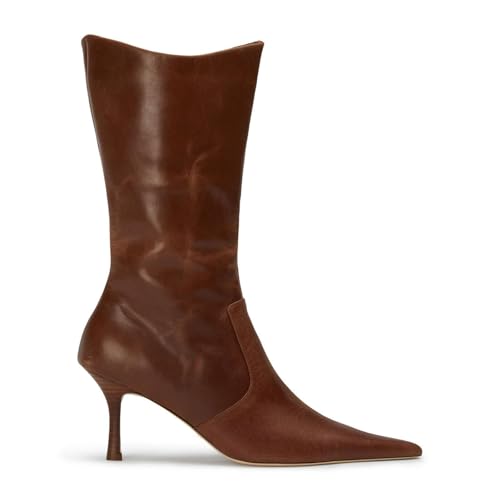 Goiphrri Mid Calf Boots for Women Dressy Sexy Pointed Toe Stiletto Boot Heels Side Zipper Wide Calf Boots Fashion Trendy Fall Boot for Women