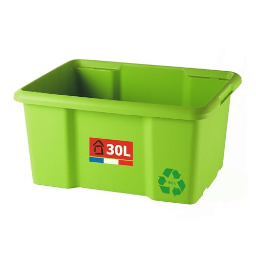 SUNDIS Scatola portaoggetti da 30L, Verde, L.46,5XL.36,5X H23cm, in plastica