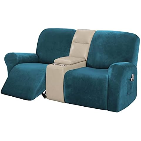 6 Piece Recliner Chair Cover Rich Velvet Stretch Reclining Couch Covers with Side Pocket Thick Soft Recliner Cover Anti Slip Furniture Covers Form Fit Customized Style Thick Soft Washable, Deep Teal Cover