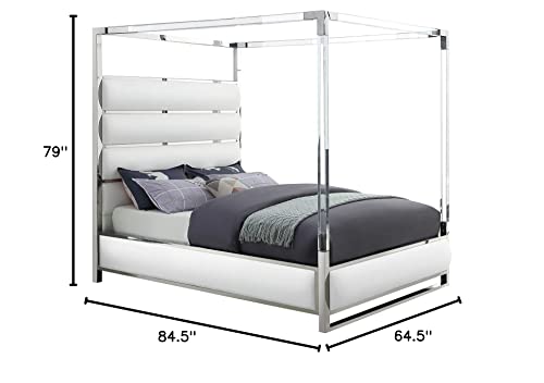 Meridian Furniture Encore Collection Modern | Contemporary Faux Leather Upholstered, Acrylic And Chrome Canopy Bed, Queen, White #TOP2