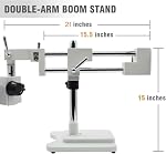 Professional Trinocular Stereo Zoom Microscope, 3.5X-90X Magnification with WF10X Eyepieces, 0.7X-4.5X Zoom Objective and 0.5X & 2.0X Auxiliary Lens, Double-Arm Boom Stand, 56S LED Ring Light