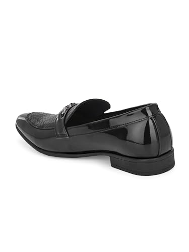 Image of San Frissco Men's Formal Loafers Textured Leatherette Trending Shoes with Buckle,Semi Casual Cushioned Footbed Cushioned Footbed Formal Party Slip-On Glossy Shoe & Lightweight