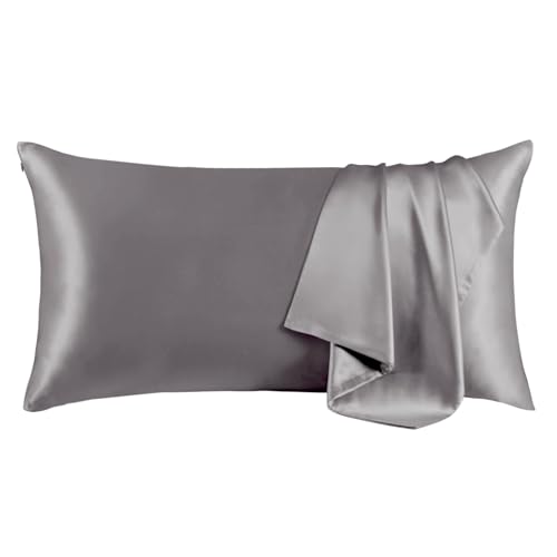 Image of THXSILK Set of 2 Silk Pillowcase for Hair and Skin, 100% Mulberry Silk Bed Pillowcase Ultra-Soft, Hypoallergenic Breathable Silk Pillow Case with Hidden Zipper, California King 20 inchx40 inch, Gray