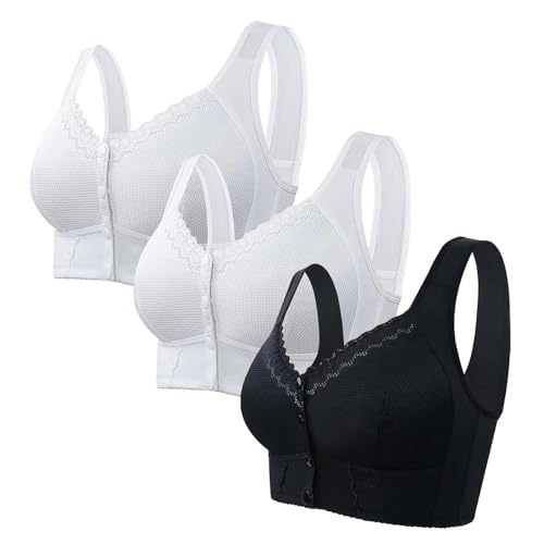 SRTUMEY Brasier de cierre frontal para mujer, transpirable, para personas mayores, sin varillas, para mujeres mayores, sujetadores deportivos, Bk4, 68