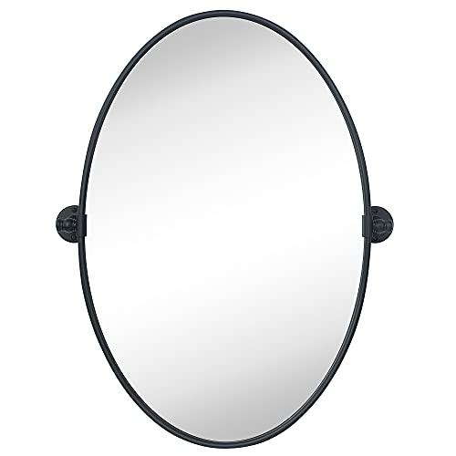 Image of TEHOME Farmhouse Black Oval Metal Pivot Bathroom Vanity Mirror Tilting Beveled Vanity Mirrors for Wall, Overall 23.99 x 30 inches (Mirrror 20 x 30 inches)