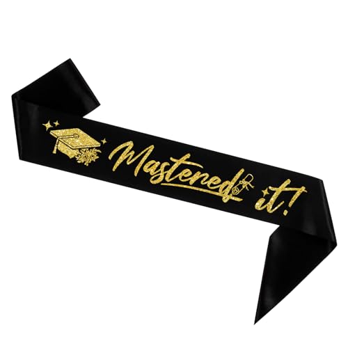 LHPYQ Masters It Graduation Sash,Gold Foil She Mastered It Satin Sash,Masters Degree 2026 Gifts, Congrats Grad Class of 2026 Party Decorations (Gold)