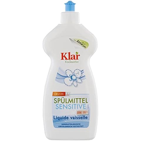 Klar Sensitive Washing Up Liquid 500 ml I Environmentally Friendly Detergent Concentrate Without Fragrance I For Radiantly Clean Dishes I Free from Synthetic Fragrances & Dyes I Vegan Cover