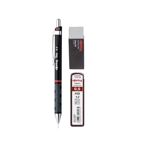 Image of rOtring Tikky 0.5 mm Mechanical Pencil Set – Includes Hi-Polymer HB Lead Refills & Premium Eraser – Precision Drawing & Writing Kit for Students, Artists & Professionals