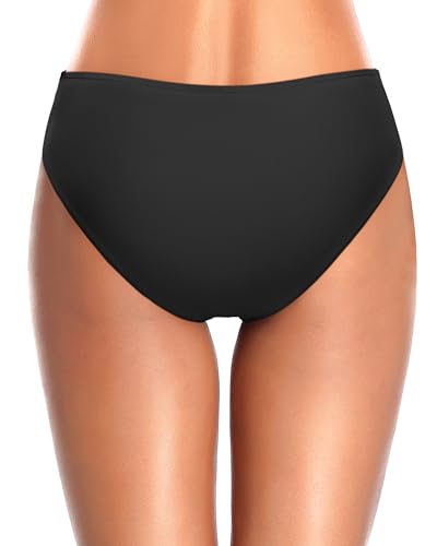 Tempt Me Women Black Bikini Bottoms Mid Waist Ruched Bathing Suit Swimsuit Full Coverage Swim Bottom Xs thumb #1