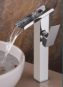 Mitigeur cascade en laiton massif pour évier de salle de bains au design contemporain épuré