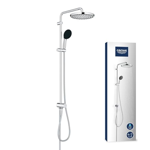 GROHE Vitalio 250, Duschset ohne Armatur, wassersparend, 8l pro Min (Regendusche für vorhandene Duscharmaturen, Duschkopf 2 Strahlarten, Duschstange 74cm, Duschsystem), eckig, chrom, 26698001