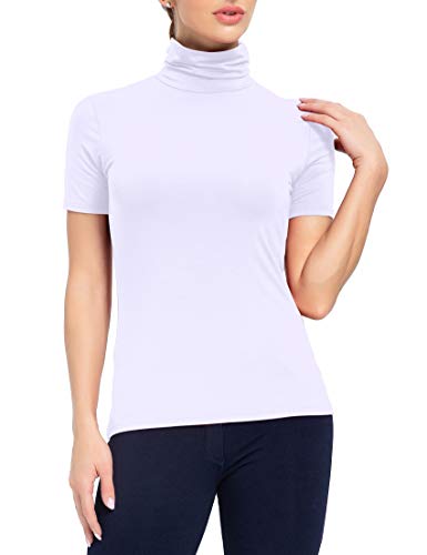 Image of AUHEGN Women's Long Sleeve Short Sleeve Lightweight Turtleneck Top Slim Fit Pullover T-Shirt (S-XXL)