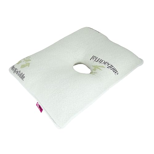Ubio Almohada Condrodermatitis, Cojín Antiescaras Oreja, Funda Bambú Transpirable y Antibacterias, Almohada Ergonómica 50x42x11cm, Orifico Central, Alivia la Presión en la Oreja, Fabricado en España