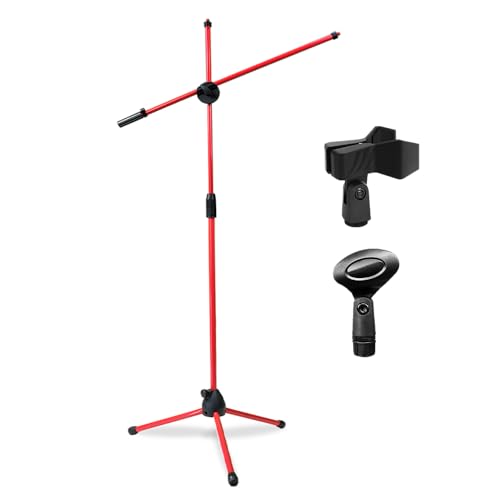 Kadence M30RD Home Series Mic Stand with Boom Arm | Heavy-Duty Steel Frame | Adjustable Arm with Phone Holder | Recording, Podcasting & Streaming | Red