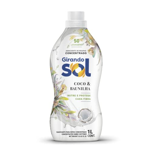 Girando Sol Amaciante Concentrado Coco E Baunilha 1L Amaciante De Roupas Concentrado Branco Nutre E Protege Cada Fibra Rende 50 Lavagens