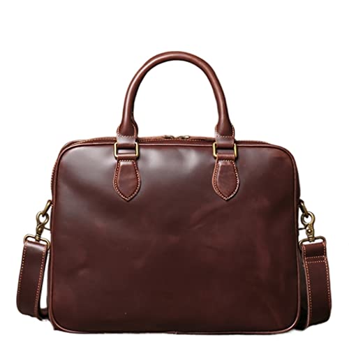 Genuine Leather Vintage Man Handbag Briefcase Men Shoulder Cowhide Bags Brown Business 16 Inch Laptop Bag(E)