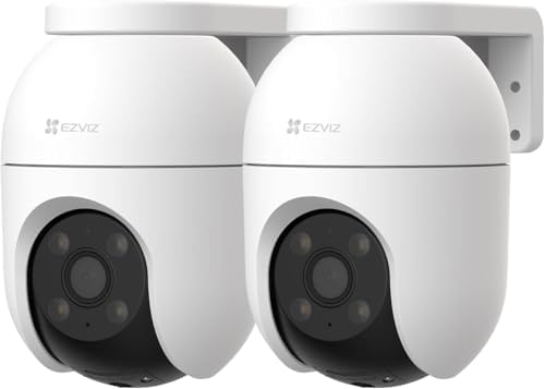 EZVIZ C8c (2 Pack) Wifi Outdoor Cameras Wired, 360° Pan Tilt, Support 512GB Card, No Monthly Fee, Human/Vehicle Detection, 1080P Colour Night Vision, Auto-Track, Wi-Fi CCTV Camera Systems (C8c 2MP)