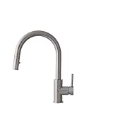 Stylish Kitchen Sink Faucet with Sprayer 1 Handle Spout Mixer Dual Function Brushed Stainless Steel Kitchen Faucet with Ceramic Catridge and...