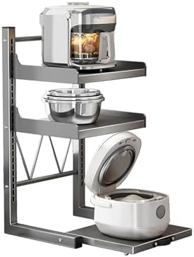 Adjustable 3-Tier Microwave Oven Rack with Pull-Out Shelf, Space-Saving Kitchen for Rice Cooker, Air Fryer, Coffee Maker, Toaster – Extendable Storage Solution