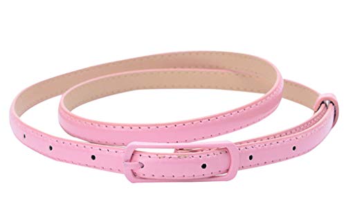 Selighting Women's Solid Color Faux Leather Skinny Belts for Dresses (One Size, Pink)
