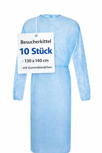 BUXMED 10 Stück Einweg Besucherkittel Blau – Schutzkittel, Op Kittel, Krankenhaus Kittel, Patientenkittel, Schutzkittel Einweg für Praxis, Pflege & Lebensmittelbereich