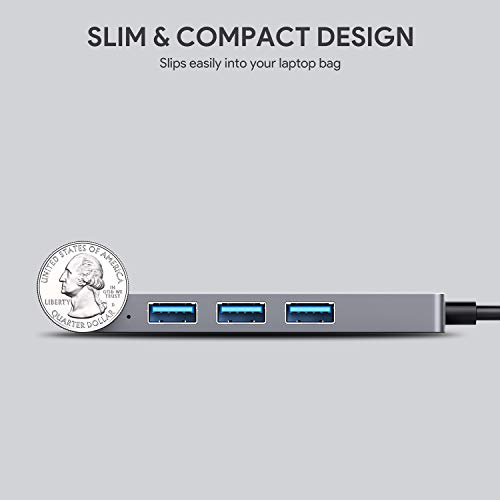 AUKEY Hub USB 4 Porte in Alluminio Super Sottile Hub USB 3.0 per Apple MacBook Air, Mac PRO/Mini, Microsoft Surface PRO, dell XPS 15 e Molti Altri Dispositivi Compatibili - Grigio