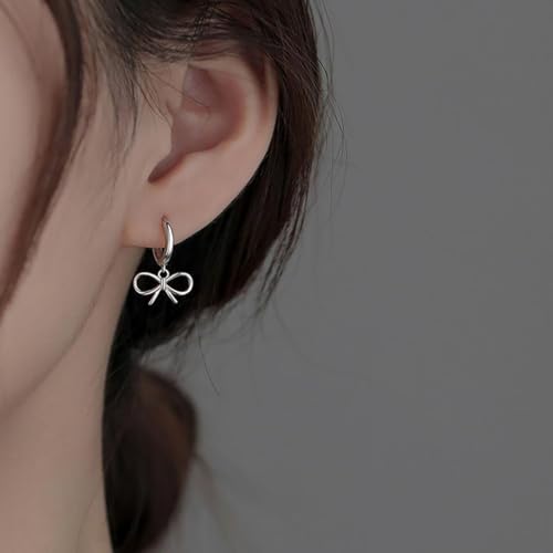 SLUYNZ Sterling Silver Bow Huggie Hoop Earrings for Women Teens Bowknot Small Hoop Earrings Huggie Drop3