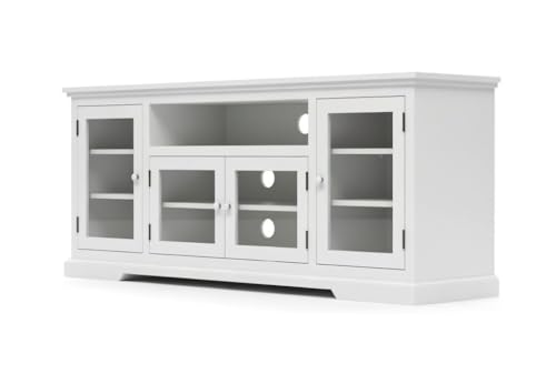 Image of Sheesham Solid Wood TV Cabinet for Living Room | Handcrafted Wooden TV Unit with Storage | Elegant Entertainment Stand for Modern Homes (Glass Tv Cabinet, White)