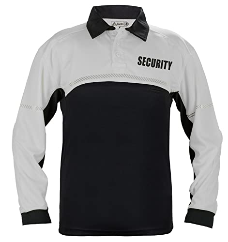 RYNO GEAR 100% Polyester Jersey Knit Long Sleeve Security Bike Patrol Polo Shirts (as1, Alpha, l, Regular, Regular, White&Black/Security ID)