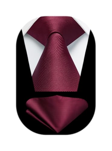Image of HISDERN Mens Ties Solid Color Ties for Men Formal Necktie with Pocket Square Set Satin Silk Neck Tie Handkerchiefs Set