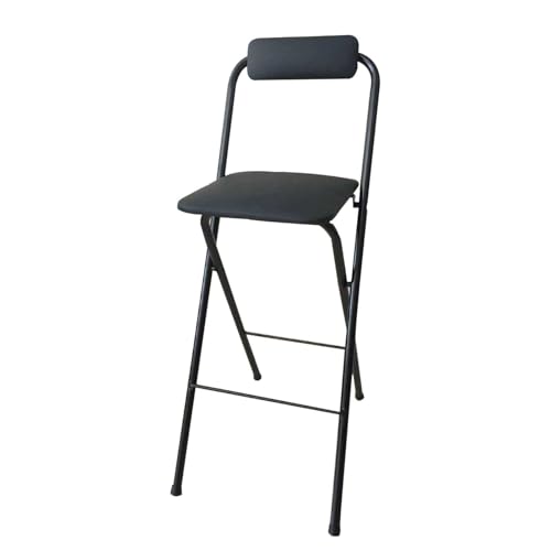 Sgabello Pieghevole Portatile con Schienale Poggiapiedi, Sgabelli Alto Da Bar con Sedile Imbottito, Sedia Da Bar per Cucina Adulti(Zwart,60cm/24in)