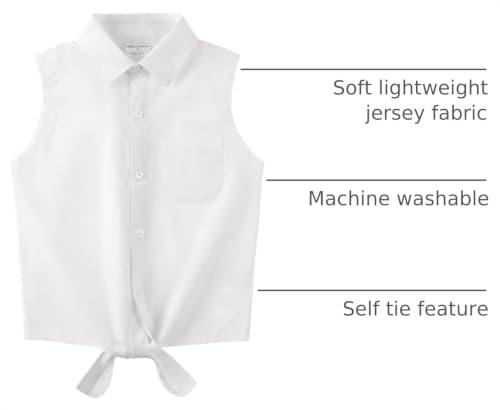 Image of Noomelfish Girls Sleeveless Button Down Shirt Tie Knot Blouse Western Cowgirl Outfit (5-12 Years)