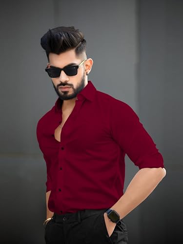 Image of Men's Cotton Solid Full Sleeves Regular Fit Formal Shirt