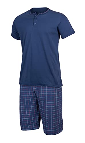 HEYO piżama męska z bawełny, zestaw dwuczęściowy, komplet na lato, szorty, t-shirt granatowa L
