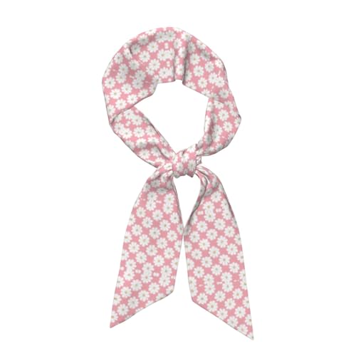 Turbante de pelo ligero con gráfico de textura de crisantemo blanco, bufanda larga decorativa para mujer, bufanda de corbata elegante de 46.9 x 3.1 pulgadas,