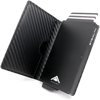 STEALTH Wallet RFID Card Holders - Smart Minimalist NFC Blocking Pop Up Wallets with Gift Box - Slim Lightweight Metal Credit Cards Holder & Contactless Protector (Grey Aluminium with Black Leather)