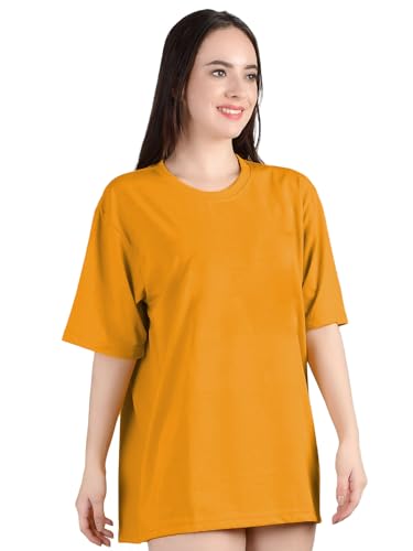 Image of LEOTUDE Women's cotton Oversized Fit Oversized Half Sleeve Tshirt, Round Neck Longline Drop Shoulder Solid T-Shirt