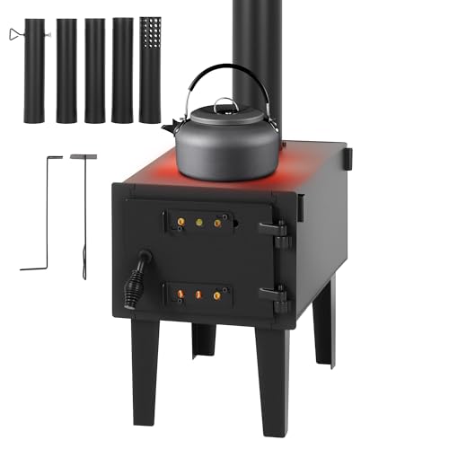 Comparison: Best 5Kw Wood Burning Stove Uk 9 Garvee Tent Stove with Long Chimney, Wood Burning Stove, Camping Wood Stove with 77 Inch Chimney Pipes for Outdoor Camping & Heating,Cooking, Ice Fishing, Hunting, Compact Design Large Firebox