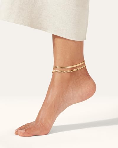 Tobilleras para mujer chapadas en oro de 14k ajustables e impermeables 4