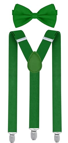 Men's Green Suspenders Bow Tie Set – Adjustable Y-Back Suspenders with Matching Bow Tie for St. Patrick’S Day & Formal Wear | Outdoor Garden Wedding