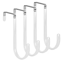 MOXYOY 4 Packs White Over The Door Hooks, Sturdy Stainless Steel Overdoor Hangers with Anti-Scratch Surface, 4.5cm Coat Hooks for Clothes, Towels Behind Door\u200B