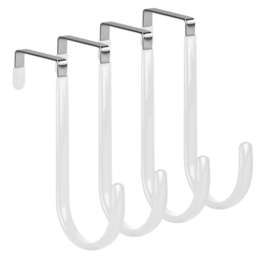 elzle 4 Ganci Sopra da Porta, Appendiabiti da Porta, Senza Montaggio e Foratura, Ganci con Gomma per Evitare Graffi, Gancio Porta per Soggiorno, Bagno, Camera da Letto, Cucina（Bianco）