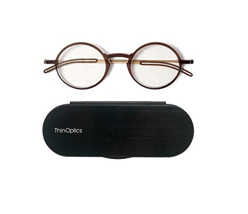 ThinOptics Unisex Adult Glasses Reading, Regular Case / Round Brown, 2.00 US
