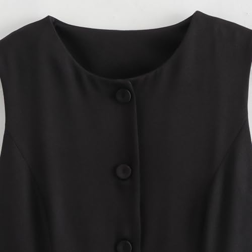 Owl's-Yard Women's Summer Suit Vest Tops Sleeveless Round Neck Button Down Blazer Waistcoat Slim Fit Dressy Business Tops3