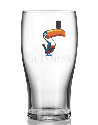 Guinness Standing Toucan Pint Glass 20oz | Official Merchandise Beer Glass | Thick Tulip Drinking Cup | Collectible Glassware Gift for Men