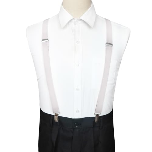 RBOCOTT Mens White Suspender with 4 Clips Adjustable Braces(14) - Thumbnail 2