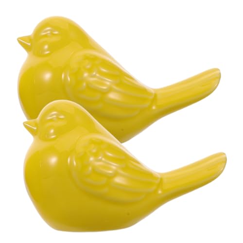 MAGICLULU 2 Piezas Figuras Cerámica Amarilla Decoración Hogar Minimalista Nórdico Escultura Pequeña Porcelana para Oficina y Jardín